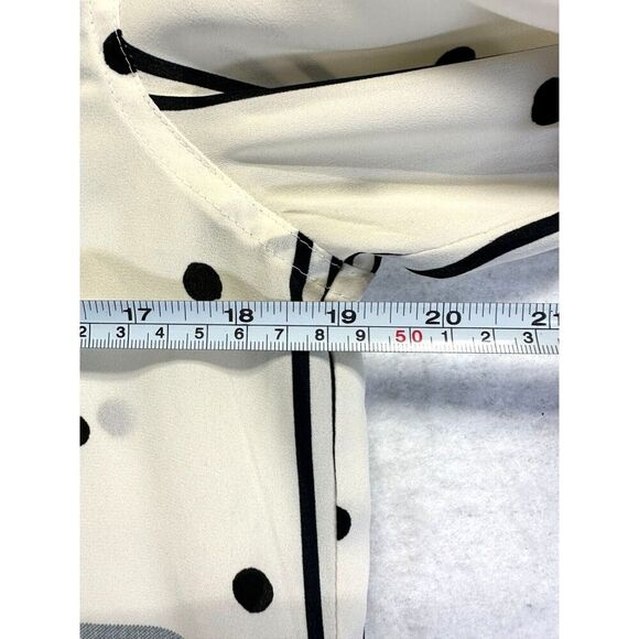 Ann Taylor Loft Sheer Blouse L/S Cream w/ Black Polkadots Medium Petite Career - Picture 7 of 8